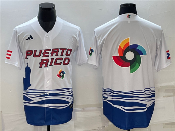 Men's Puerto Rico Baseball 2023 White World Baseball Big Logo With Patch Classic Stitched Jersey